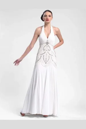 Sue Wong Sequined Art Deco Halter Dress W5231