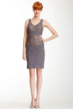 Sue Wong N3368 Ruched V-neck Column Dress
