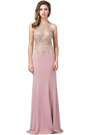 Dancing Queen 2555 Embroidered Halter Long Trumpet Gown