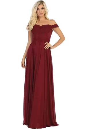 May Queen MQ1644B Embroidered Off-Shoulder A-Line Dress