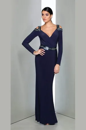 Mignon Ruched V-Neckline Evening Gown VM1590B