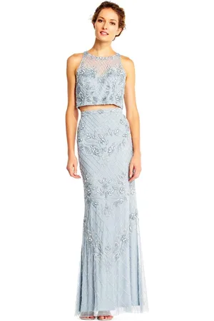 Adrianna Papell AP1E201534 Beaded Halter Illusion Two Piece Gown