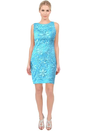 Sue Wong Floral Embroidered Bateau Neck Dress N5215