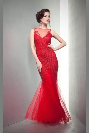 Mignon Sequined Illusion Trumpet Gown VM1398