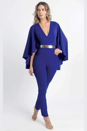 MNM Couture L0025 Cape Sleeve Ankle Length Jumpsuit