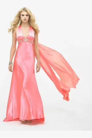 La Femme 12262 Halter Style Bead Embellished Empire Evening Gown