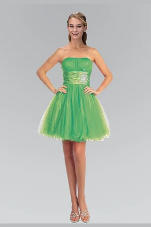 Elizabeth K GS1050 Jeweled Straight Neck Tulle A-line Dress