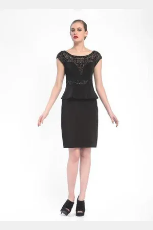 Sue Wong N5334 Cap Sleeve Adorned Illusion Peplum Dress
