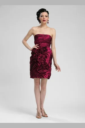 Sue Wong Ruched Rosette Straight Across Neck Dress C3333