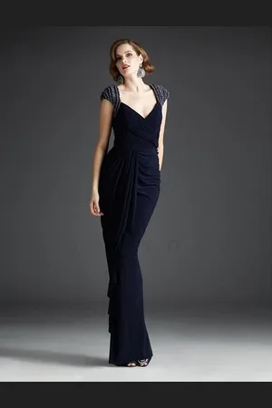 Mignon V-Neckline Ruched Long Dress VM650