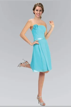 Elizabeth K GS1080 Floral Accented Straight Neck Chiffon Dress