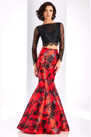 Clarisse 4808 Two Piece Long Sleeves Floral Mermaid Gown