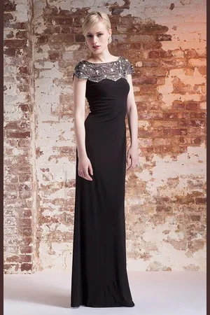 Mignon Jeweled Cap Sleeve Jersey Gown AL1889B