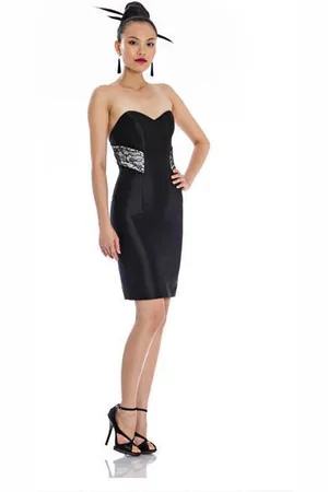 THEIA 881946 Strapless Satin Fitted Cocktail Dress