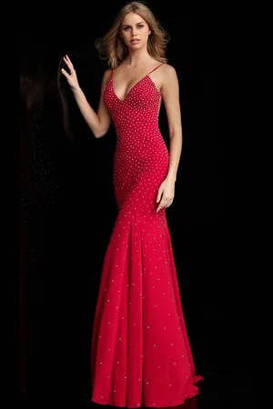 JOVANI 63563 Studded Backless Jersey Junior Prom Gown