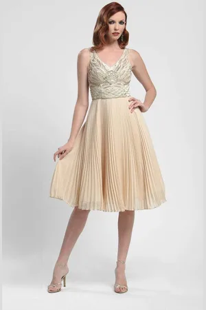 Sue Wong N4136 Sleeveless Embroidered Accordion Pleat A-Line Dress