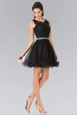 Elizabeth K GS2375 Lace Illusion A-Line Tulle Short Dress