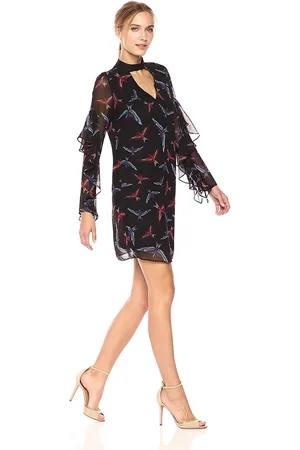 Sam Edelman 64H091 Print Choker Cutout Chiffon Dress
