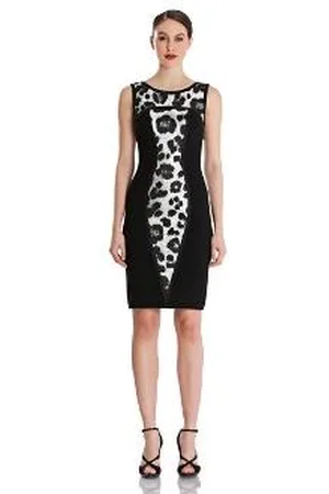THEIA 882057 Sleeveless Animal Print Ponte Sheath Dress