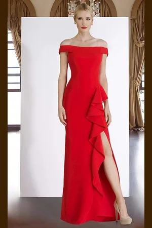 Janique C1870 Ruffled Off-Shoulder Sheath Dress In