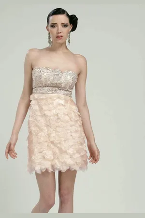 Sue Wong N1170 Beaded Sheer Petal Sheath Cocktail Dress