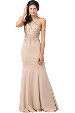 Dancing Queen 2555 Embroidered Halter Long Trumpet Gown