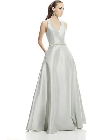 THEIA 882822 Sleeveless V Neck A-Line Gown with Embellished Belt