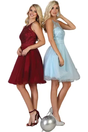 May Queen MQ1658 Lace Applique Illusion Scoop Neck Cocktail Dress