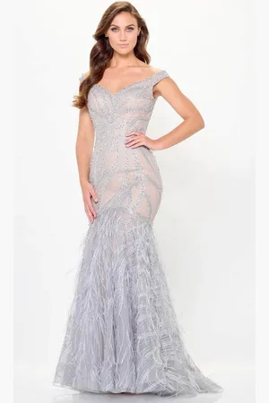 Ivonne D ID6213 - Feathered Flare Evening Dress