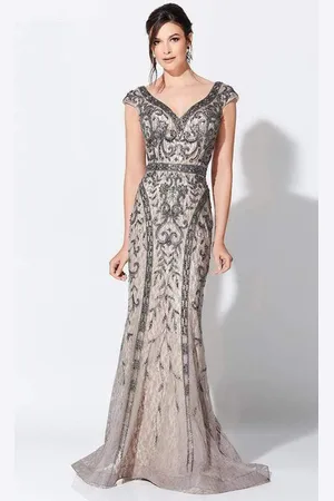 Ivonne D For Mon Cheri - 119D42 Bead Embellished V-Neck Mother of the Groom Gown