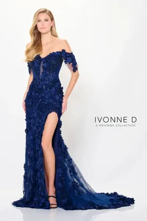 Ivonne D ID915 - 3D Floral Appliqued Formal Gown