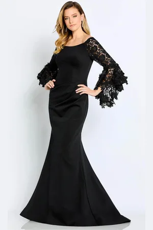 Cameron Blake CB104 - Laced Long-Sleeved Formal Gown