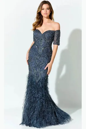 Ivonne D ID927 - Feathered Skirt Formal Gown