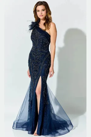 Ivonne D ID922 - Asymmetrical Pleated Formal Gown