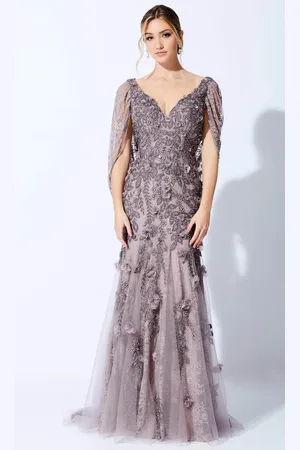 Ivonne D 221D41W - Floral and Beaded Lace Gown