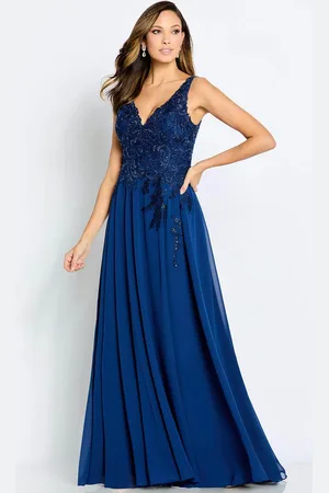 Cameron Blake CB117 - V-Neck Beaded Lace Evening Gown