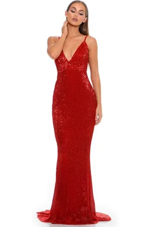 Portia and Scarlett GLISTEN - Plunging Back Sheath Prom Dress