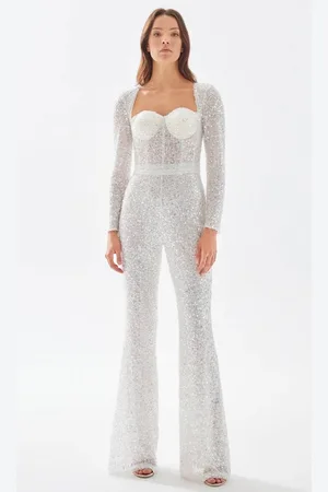 TARIK EDIZ 52054 - Queen Anne Bedazzled Jumpsuit