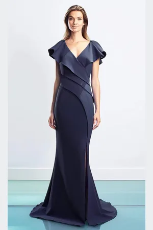 Alexander By Daymor 1456 Cap Sleeves V-Neck Trumpet Gown With Slit