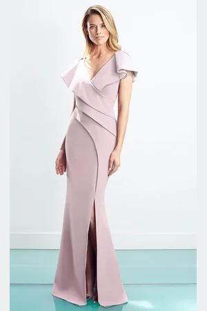 Alexander By Daymor 1456 Cap Sleeves V-Neck Trumpet Gown With Slit