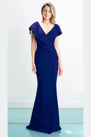 Alexander By Daymor 1456 Cap Sleeves V-Neck Trumpet Gown With Slit