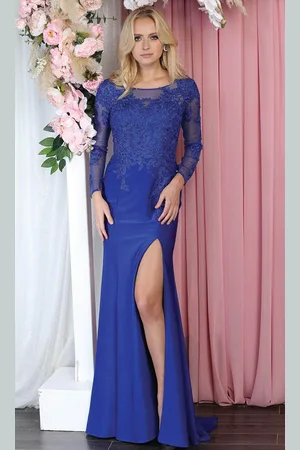 May Queen RQ7913B - Long Sleeve Formal Dress