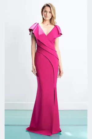 Alexander By Daymor 1456 Cap Sleeves V-Neck Trumpet Gown With Slit