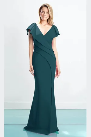 Alexander By Daymor 1456 Cap Sleeves V-Neck Trumpet Gown With Slit