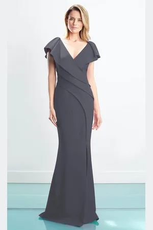 Alexander By Daymor 1456 Cap Sleeves V-Neck Trumpet Gown With Slit