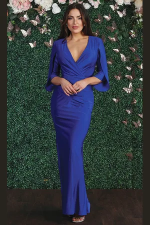 May Queen MQ1831B - Long Sleeve V Neck Evening Dress