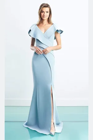 Alexander By Daymor 1456 Cap Sleeves V-Neck Trumpet Gown With Slit