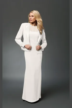Alexander By Daymor 702105 Classy Sheer Beaded Sheath Dress With Jacket