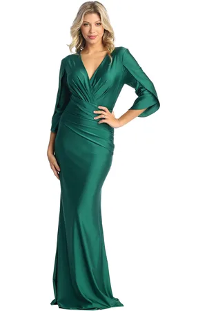 May Queen MQ1831B - Long Sleeve V Neck Evening Dress