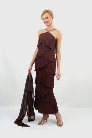 Alexander By Daymor 703451 Beaded Straps Tiered Halter Evening Dress